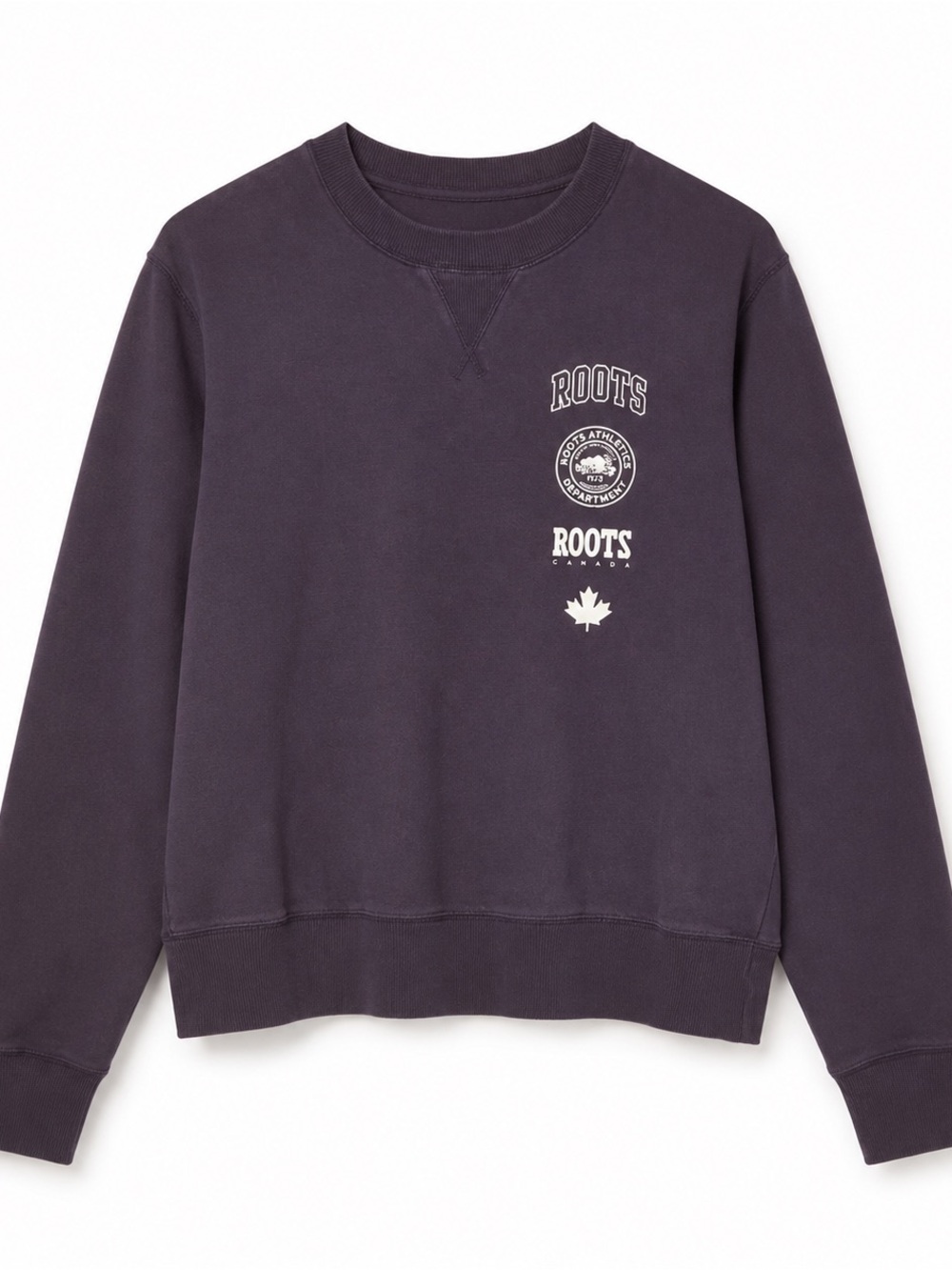 Roots Women's Crewneck Sweatshirt in Purple with White Logo | M